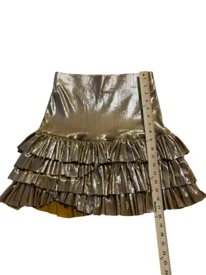 FP One Free People Metallic Gold Tiered Ruffle Mini Skirt thumbnail 5