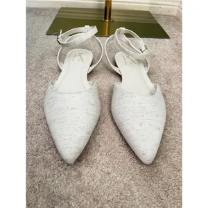 New Seychelles Memory Foam Footbed Pointed Toe Linen Strap Flats Size 10M Cream thumbnail 3