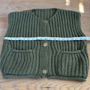 Olive Green Gold Button Sweater Vest thumbnail 3