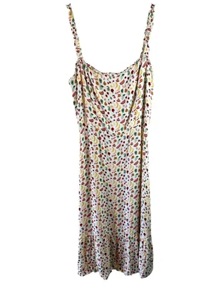 Reformation Cream Fruit Print Tancy Midi Dress Ruffle Hem Size 12 thumbnail 3