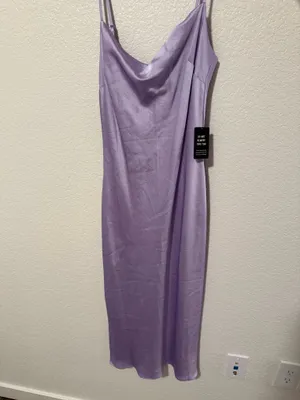 EXPRESS Purple Cowl Neck Satin Slip Dress thumbnail 3