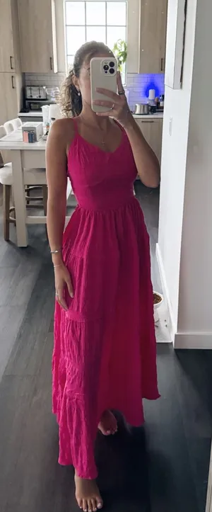 Shein Hot Pink Maxi Dress with Tie (Size XS) thumbnail 1