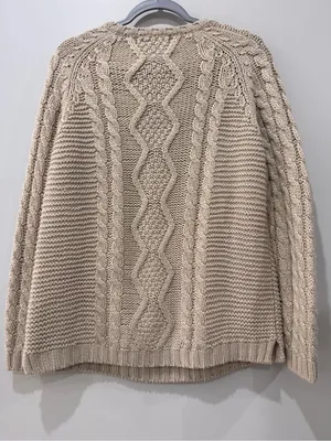 Ami Dans La Rue Size Medium Chunky Knit Cable Fisherman Beige Sweater thumbnail 5