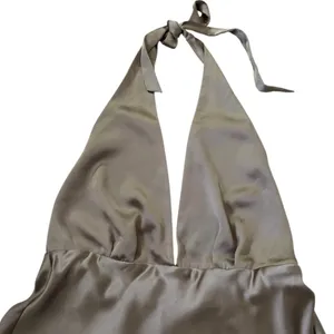 Zara Women XL Champagne Taupe Satin Halter Backless Plunging Mini Dress | 0129 thumbnail 3