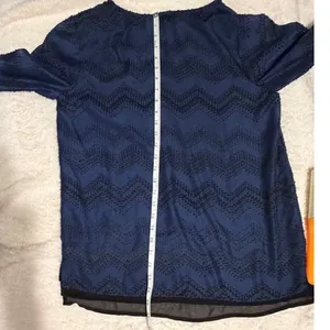 The Limited‎ Navy Blue Chevron Clip Dot Roll Tab Sleeve Blouse Small thumbnail 11