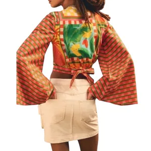 NEW Farm Rio x Anthropologie Bell-Sleeve Wrap Top Large thumbnail 4