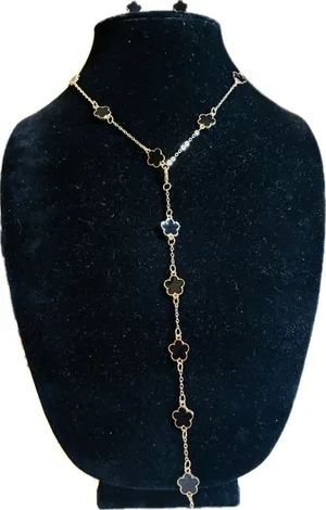 BLACK AND GOLD CLOVER Necklace Bracelet and earring set thumbnail 1