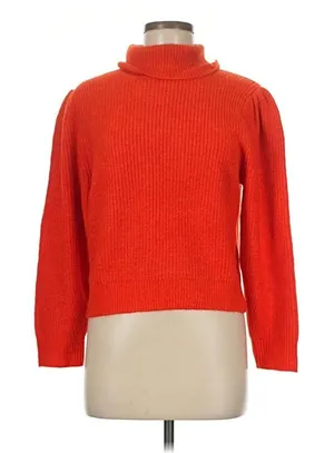 J. Crew NWT Red‎ Ribbed Alpaca Merino Wool Puff Shoulder Turtleneck Sweater M thumbnail 1