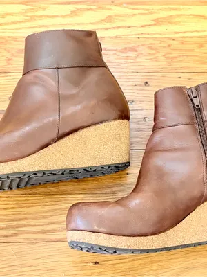 Birkenstock Papillio Ebba Cognac Leather Cork Wedge Ankle Boots Size 7 Comfort thumbnail 4