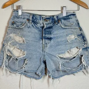 Free People Light Wash Distressed Denim Cutoff Shorts thumbnail 1