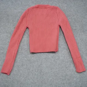 Zara Size Small Ribbed Knit Crop Top Pink Excellent Curved Hem Long Sleeve thumbnail 5