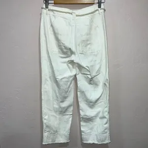 ANTHROPOLOGIE White Canvas Denim High Rise Belted Straight Crop Jeans 25 thumbnail 6