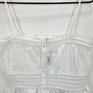 Madewell Smocked Button Front Top Poplin Cotton Eyelet White Stretch Medium NWT thumbnail 8