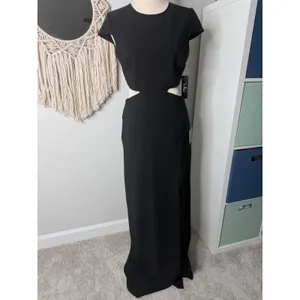 Lulu's Black Conversation Piece Button Cut-Out Back Long Maxi Dress Gown L NWT thumbnail 3
