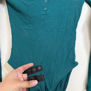 Topshop Teal Green Ribbed Long Sleeve Bodysuit thumbnail 4