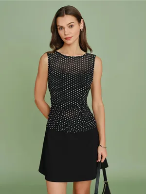 Rihoas Black Boat Neck Polka Dot Tank Top thumbnail 2