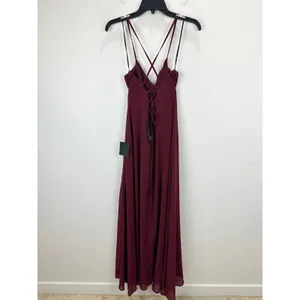Lulus Event Ready Burgundy Backless Lace-Up Maxi Dress Chiffon Formal Small NWT thumbnail 9