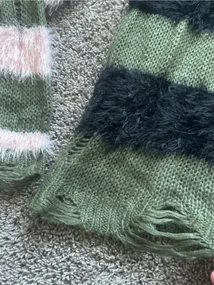Women’s Olive Green Striped Fuzzy Knit Sweater thumbnail 5
