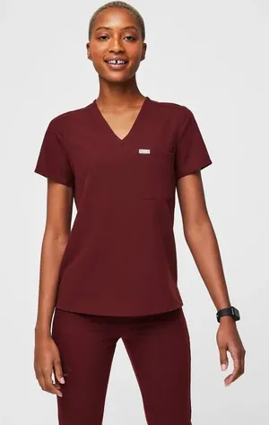 Figs Catarina Scrub Top - Burgundy thumbnail 1