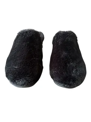 JAMBU Selma Black Faux Fur Mule Clog Slipper Lug Rugged Soles Shoes 7.5 thumbnail 3