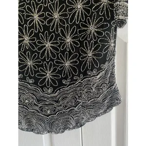 Laurence Kazar Vintage Beaded Top Womens Size L Black Silk Floral Sequin Evening thumbnail 7