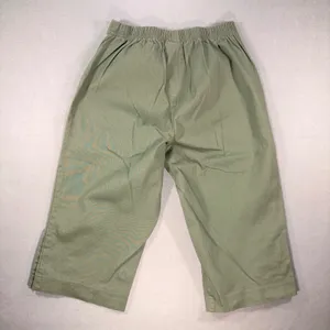 Womens Sage Green Cropped Capri Pants Elastic Back Button Hem Detail thumbnail 2