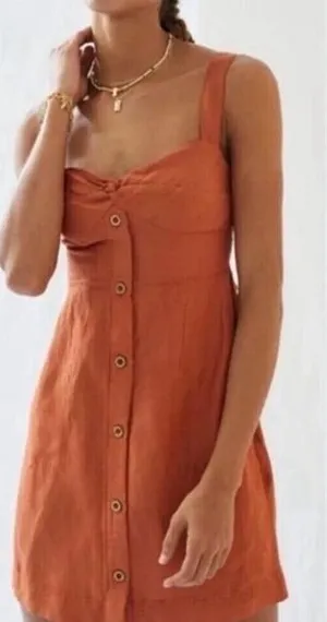 Maeve Women's Linen Twist Front Button-Down Mini Dress Burnt Orange Size L thumbnail 1