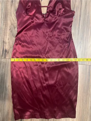 Miss Circle Burgundy Wine Satin Plunge Cutout Bodycon Midi Dress Small thumbnail 13