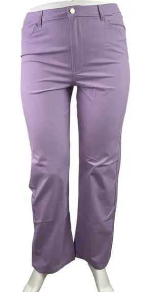 NEW MNG Mango Purple High Waisted Straight Leg Denim Jeans Trousers Pants Sz 14 thumbnail 1