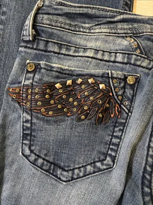 Miss Me Blue Denim Bootcut Jeans with Embellished Wing Pockets Size 29 thumbnail 4