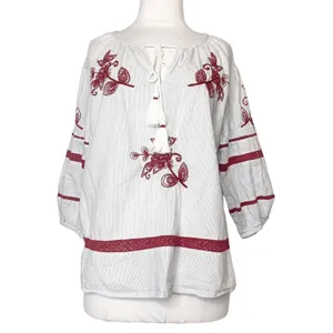 Anthropologie velvet by graham & Spencer Ola embroidered peasant top‎ Sz M thumbnail 7