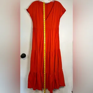 Zara‎ Tiered Midi Dress Short Sleeve V-neck Wrap Flounced Hem Red/ Orange XS thumbnail 3