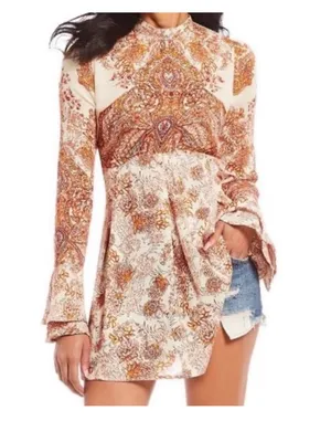 $118 Free People Lady Luck tunic/ mini dress in rose combo S thumbnail 2