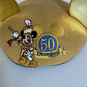 Vintage Disneyland 50th Anniversary Mickey Mouse Gold Ears Hat Infant Disney thumbnail 2