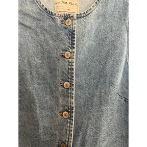 Free People We The Free Aimee Denim Long Vest‎ Ultra Light Beam Women's Size Med thumbnail 10
