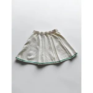 Pink Rose Cream Cable Knit Mini Skirt‎ Green Striped Hem Preppy Tennis Skirt M thumbnail 2