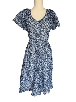 Downeast Charming Dress in Blue Ditsy Large New Womens Long Gown Dress thumbnail 2