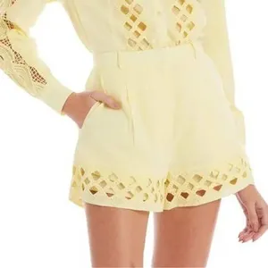 Allison New York Camila Eyelet Lace Hem Shorts Butter Yellow Pastel Medium thumbnail 1