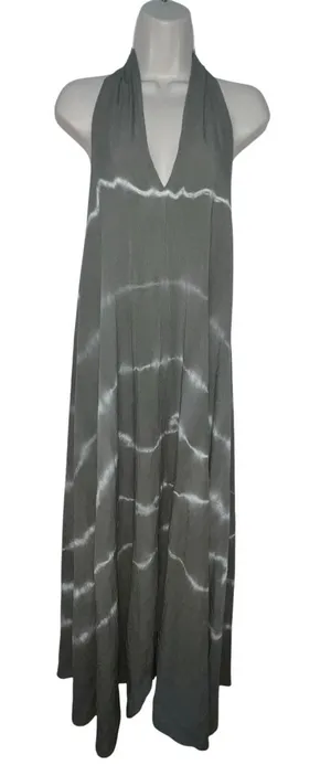Vasna 100% Linen Halter Maxi Dress XL Oversized Lagenlook ‎ Italy Green Tie Dye thumbnail 1