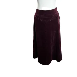 Laura Ashley Vintage Corduroy Midi Skirt Plum Burgundy A Line UK 12 US 10 thumbnail 2