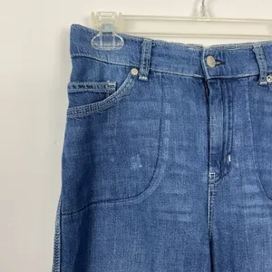 Free People Chloe Baby Barrel Jeans Womens Size Small Distressed Ripped Blue thumbnail 3