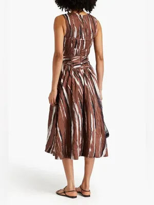 NEW Aje Gabrielle Stripe Pleated Linen Blend Midi Dress brown black small (8) thumbnail 4