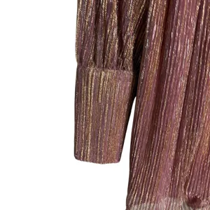 Retrofete Dani Pink Gold Lurex Long Sleeve V-Neck Mini Dress Size Small thumbnail 7