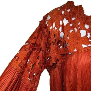 EXPRESS Dark Pumpkin Lace Embroidered Trim Belled‎ Sleeve Blouse M thumbnail 4