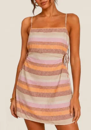 American Eagle Striped Linen Side Cutout Mini Dress XS Boho Coastal Cowgirl thumbnail 1