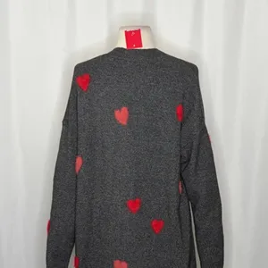 NWT!! CELEBRATE‎ TOGETHER Heart Cardigan Sweater Grey Pink Red Hearts Large thumbnail 8