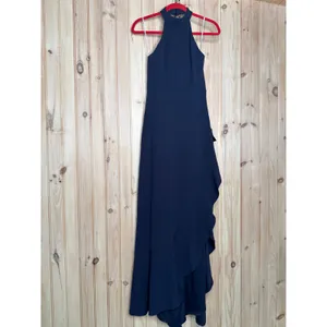 NWT Lulus Majestic Perfection Navy Blue Ruffle Halter Maxi Dress Flapper Dance M thumbnail 2