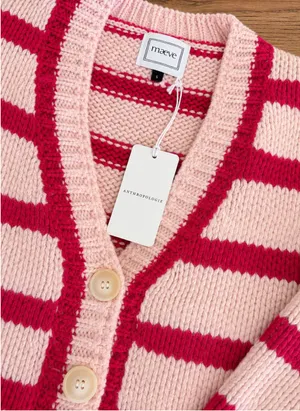 Maeve Anthropologie Oversized Chunky Sweater Pink Stripe Button Cardigan Sz S NWT thumbnail 3