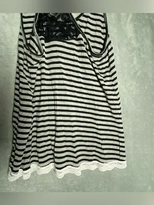 2000s MySpace emo Black &‎ White Striped Lace-Back Tank grunge XL thumbnail 5