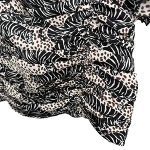 ZARA Blouse Small Tiger Animal‎ Print Ruffle Square Neck Ruched Statement RARE thumbnail 3